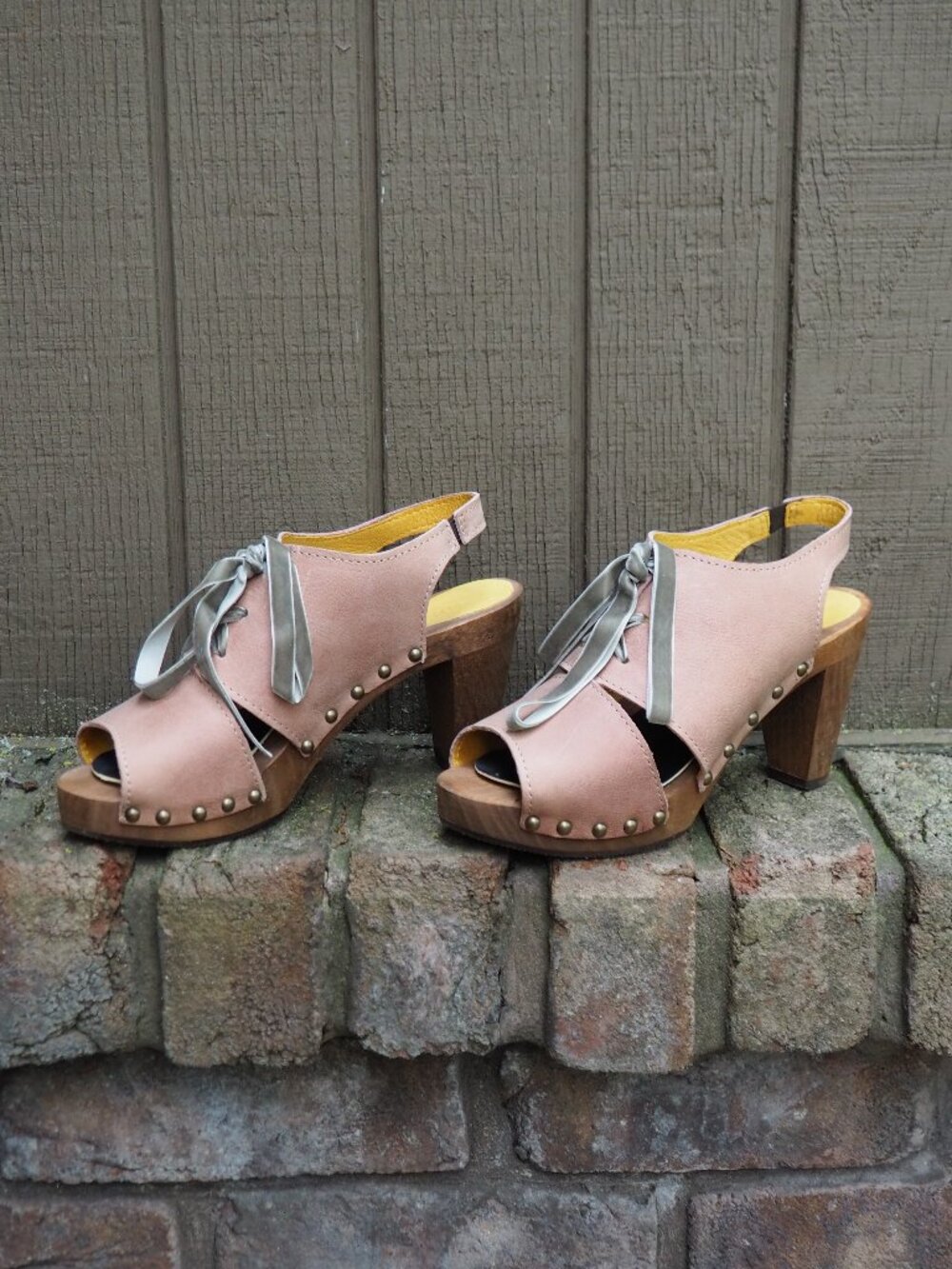 Sanita wooden sandal clogs laces pink leather heeled summer booties US 7.5 EU 38